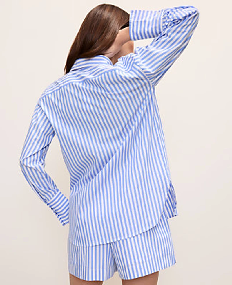 Ann Taylor Weekend Striped Button Down Shirt White Blue Women's