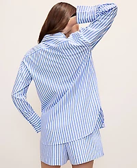Ann Taylor Weekend Striped Button Down Shirt White Blue Women's