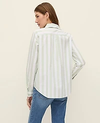 Ann Taylor Weekend Striped Relaxed Perfect Shirt Aqua Foam Women's