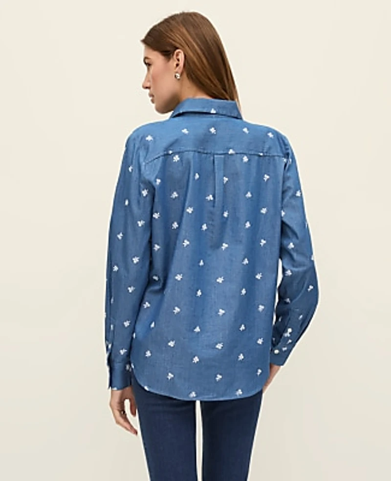 Ann Taylor Weekend Chambray Relaxed Perfect Shirt White 9000 Women's