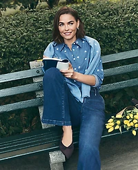 Ann Taylor Weekend Chambray Relaxed Perfect Shirt White 9000 Women's