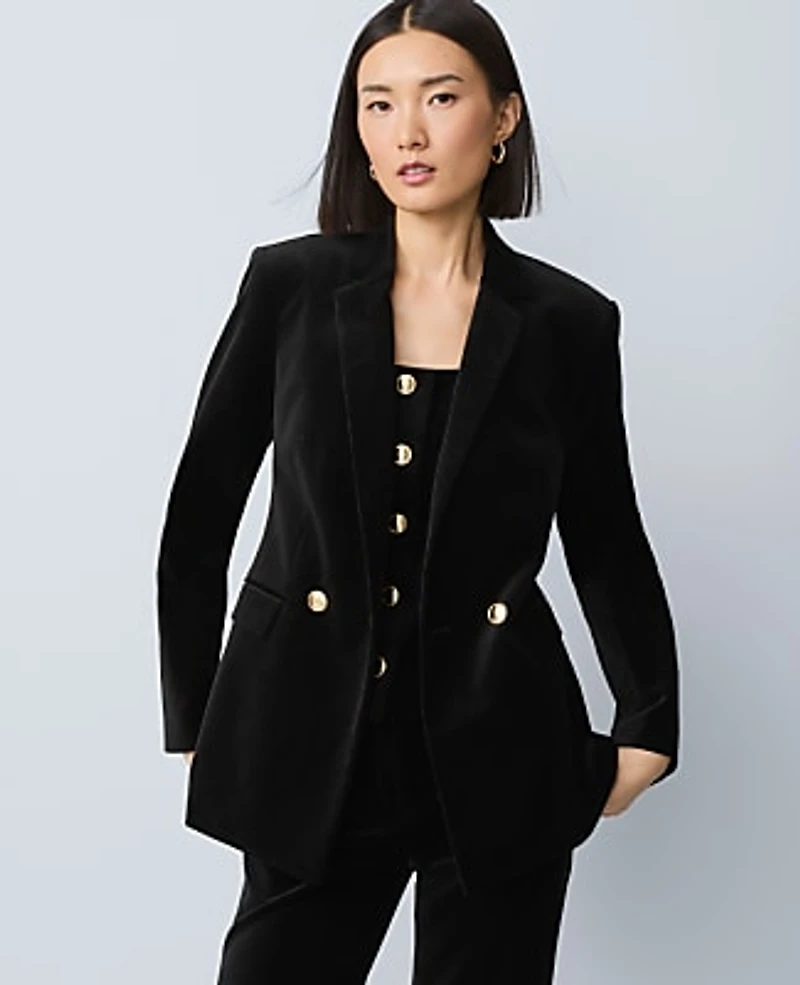 Ann Taylor The Petite Crosby Blazer Velvet Black Women's