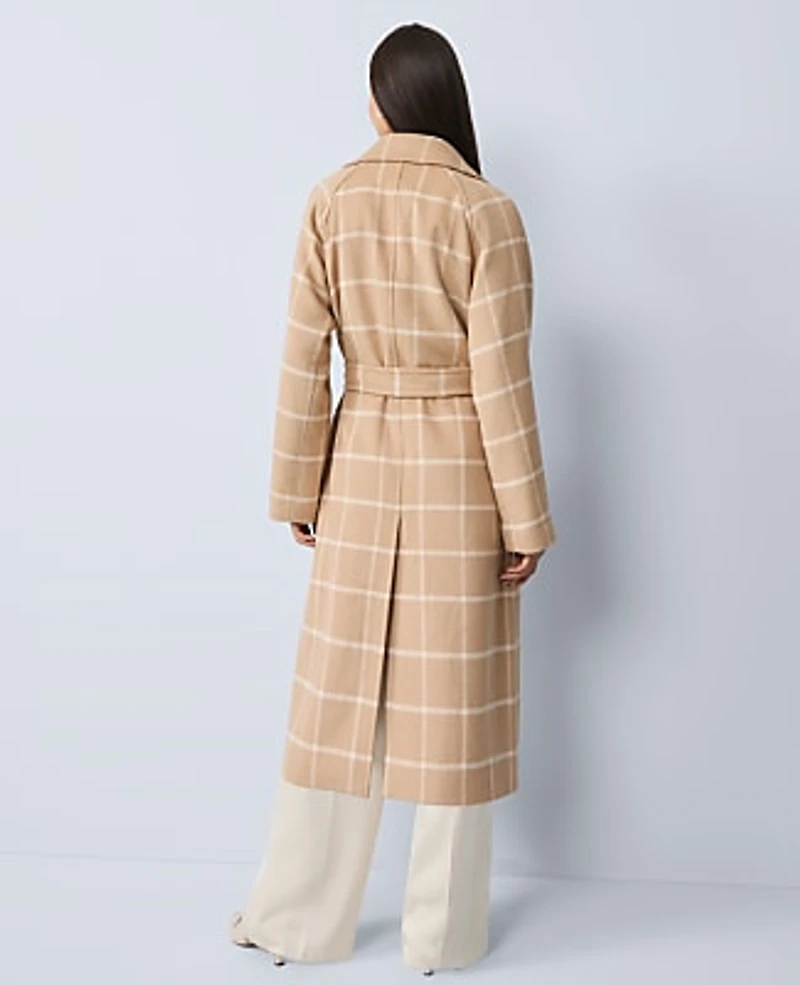 Ann Taylor Windowpane Belted Coat Cafe Au Lait Women's
