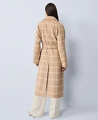 Ann Taylor Windowpane Belted Coat Cafe Au Lait Women's