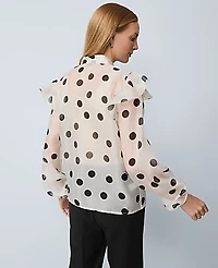 Ann Taylor Petite Dotted Ruffle Trim Blouse Ivory Whisper Women's