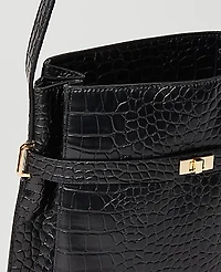 Ann Taylor Croco Belted Bucket Bag Black Women's