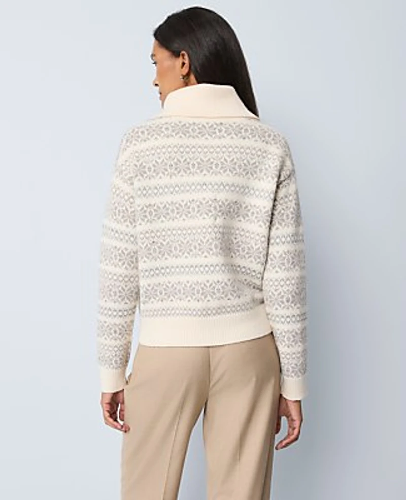 Ann Taylor Weekend Fair Isle Polo Sweater Neutral Multi Women's