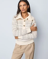 Ann Taylor Weekend Fair Isle Polo Sweater Neutral Multi Women's