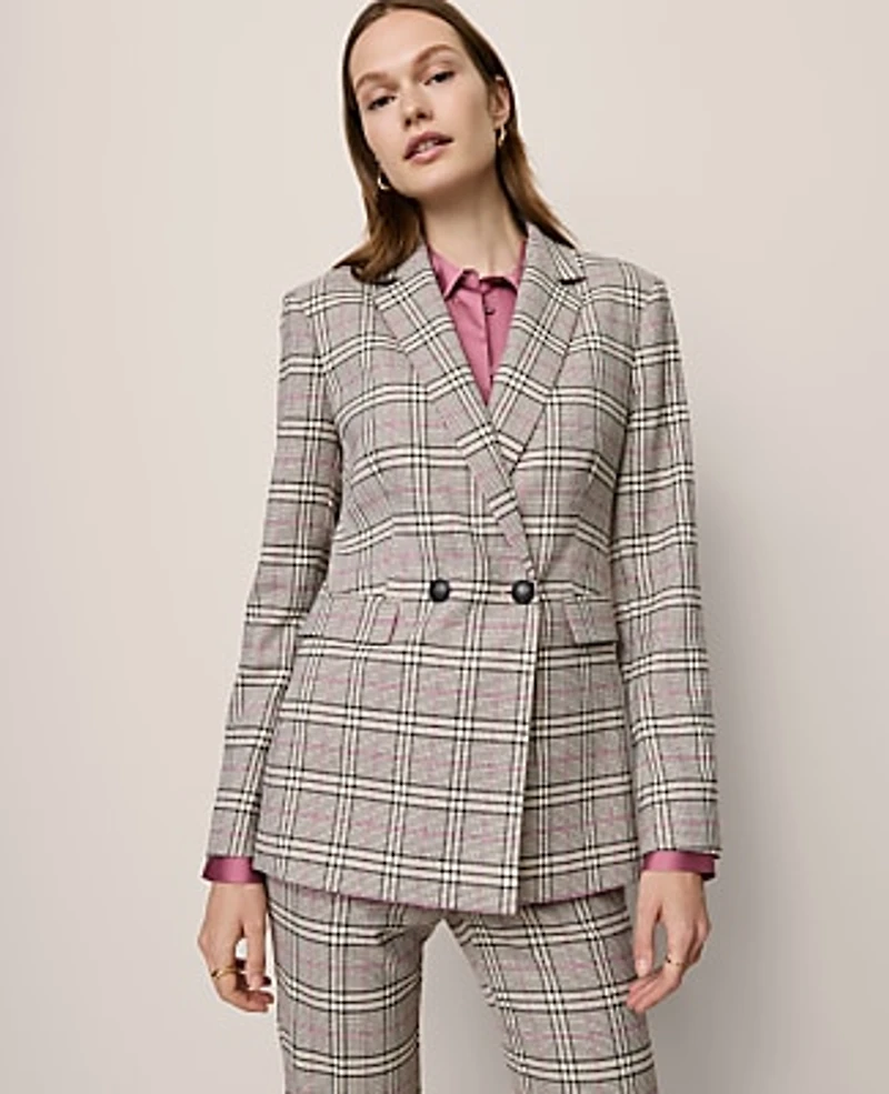 Ann Taylor The Petite Crosby Blazer Plaid Pale Sandalwood Women's