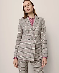 Ann Taylor The Petite Crosby Blazer Plaid Pale Sandalwood Women's