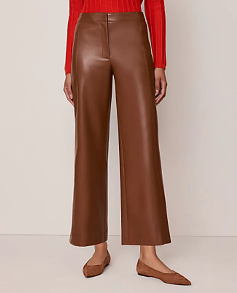 Ann Taylor The Grace Straight Pant in Faux Leather Size 14 Midnight Mahogany Women's