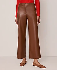Ann Taylor The Grace Straight Pant in Faux Leather Size 14 Midnight Mahogany Women's
