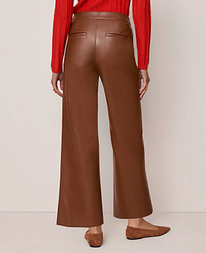 Ann Taylor The Grace Straight Pant in Faux Leather Size 14 Midnight Mahogany Women's