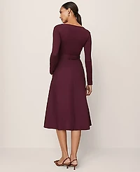Ann Taylor Mixed Media Flare Midi Dress Poised Plum Women's