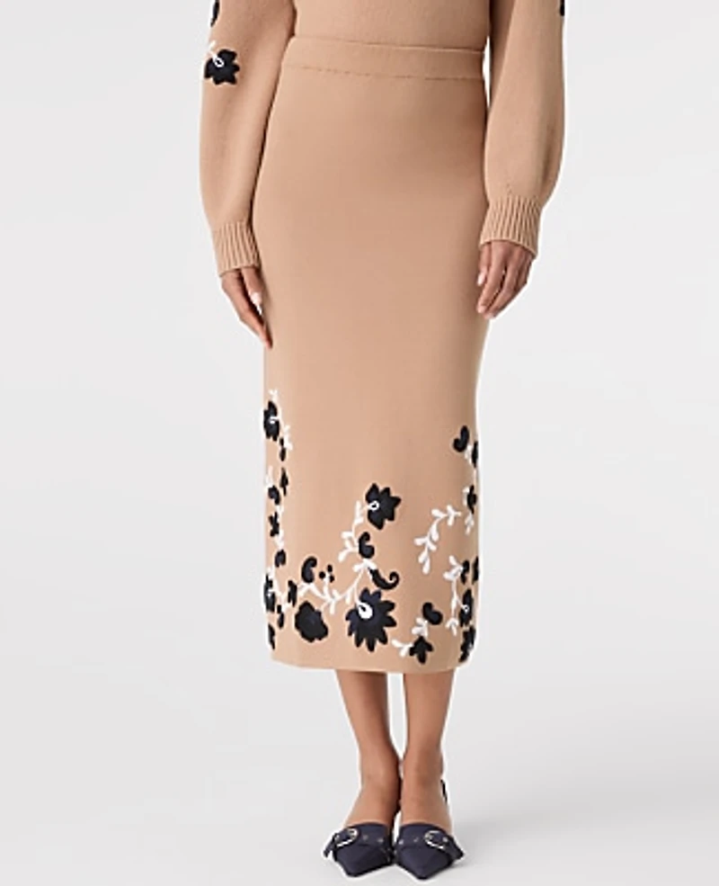 Ann Taylor Floral Jacquard Sweater Skirt Cafe Au Lait Women's