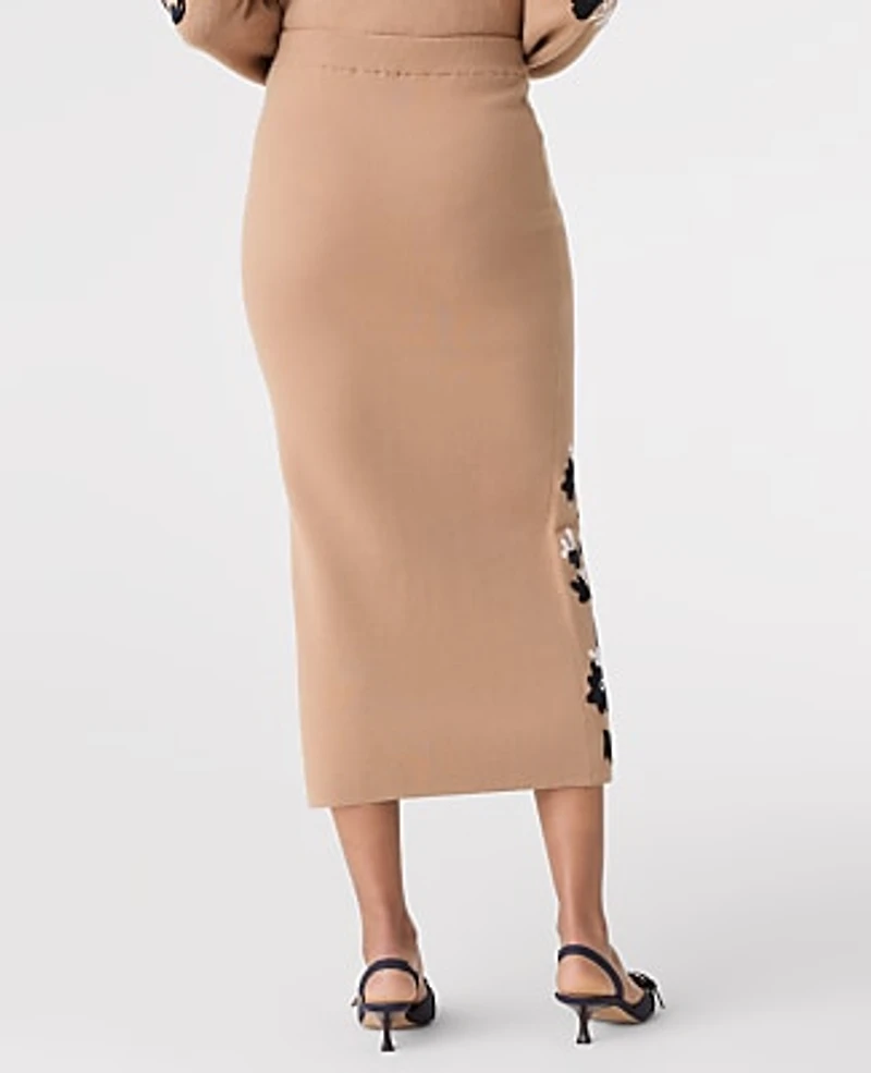 Ann Taylor Floral Jacquard Sweater Skirt Cafe Au Lait Women's