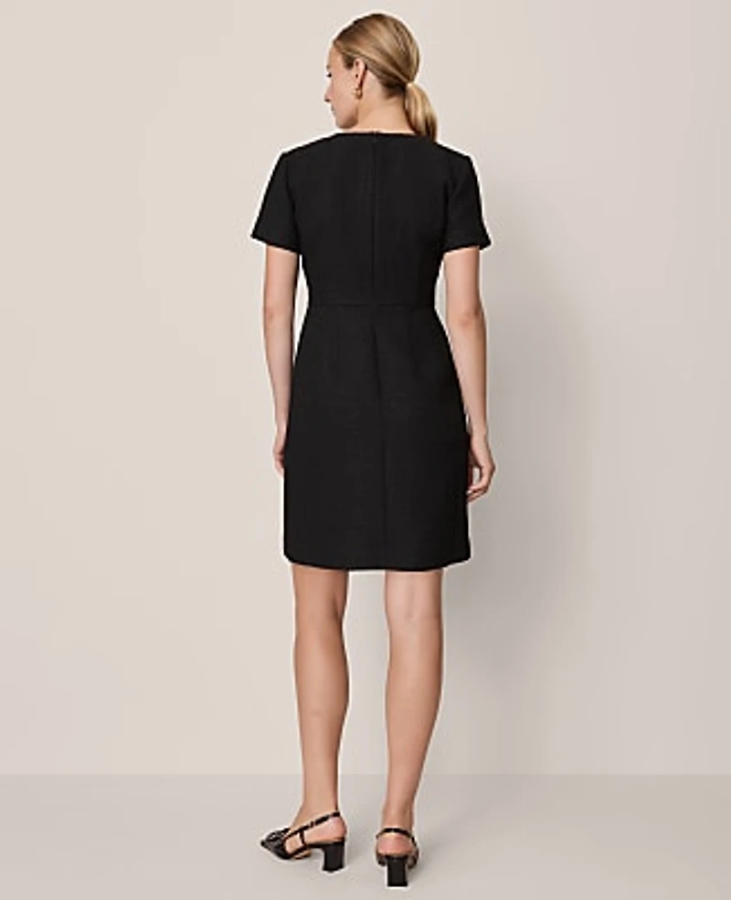 Ann Taylor Petite Tweed Split Neck Sheath Dress Size 00 Black Women's