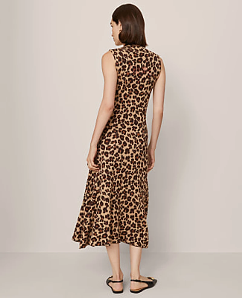 Ann Taylor Petite Animal Print Mock Neck Sweater Dress Almond Croissant Women's
