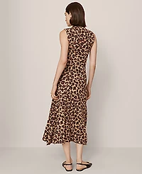 Ann Taylor Petite Animal Print Mock Neck Sweater Dress Almond Croissant Women's