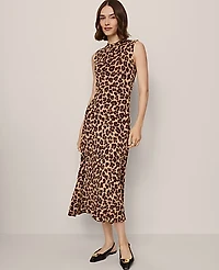 Ann Taylor Petite Animal Print Mock Neck Sweater Dress Almond Croissant Women's