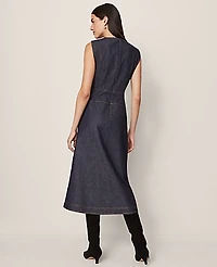 Ann Taylor Petite Weekend Crew Neck Flare Midi Dress Deep Indigo Women's