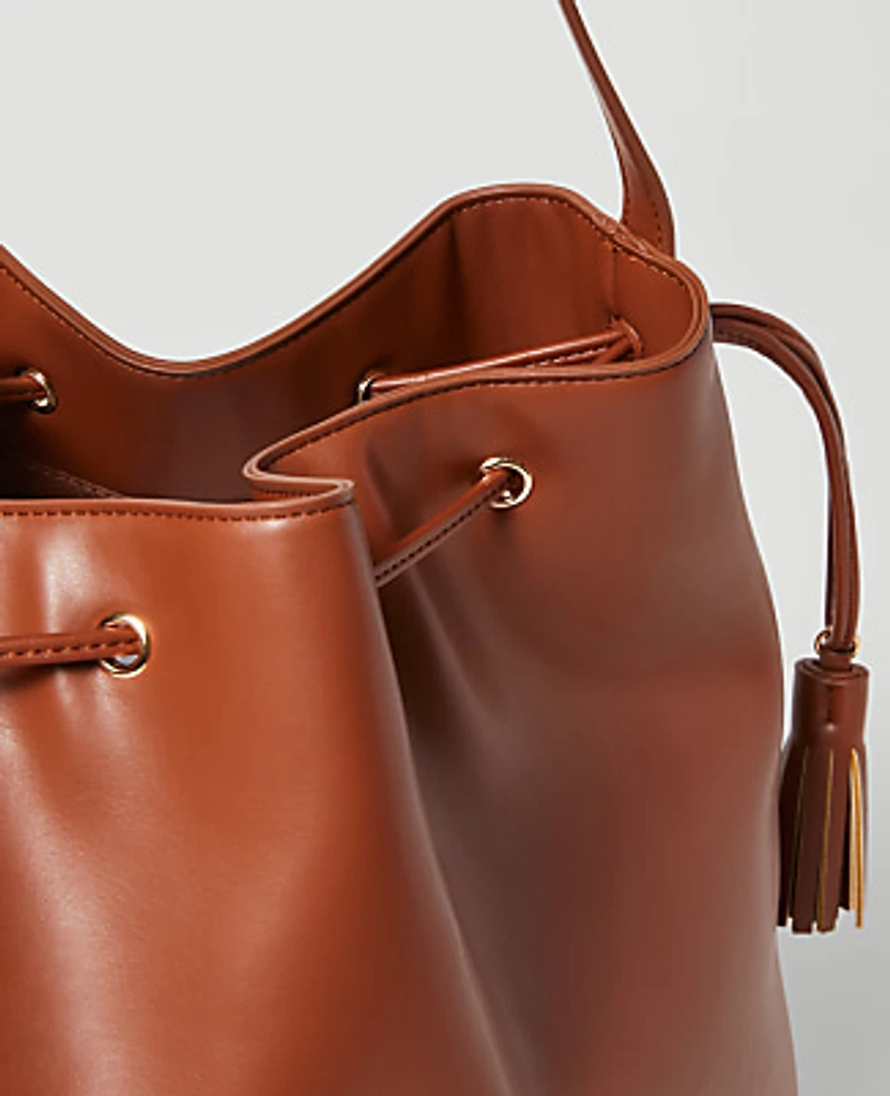 Ann Taylor Weekend Drawstring Bucket Bag Brown Toffee Women's