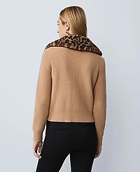 Ann Taylor Weekend Faux Fur Trim Ribbed Jacket Cafe Au Lait Women's
