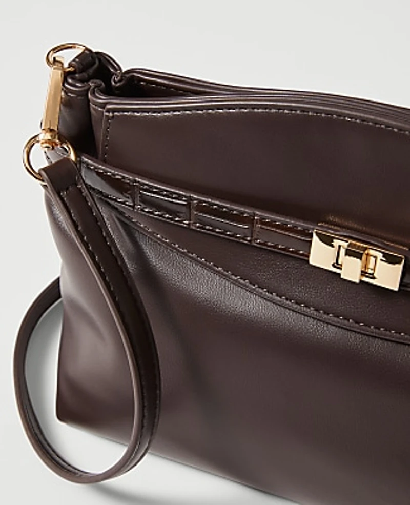 Ann Taylor Croco Small Belted Clutch Handbag Dark Chocolate Women's
