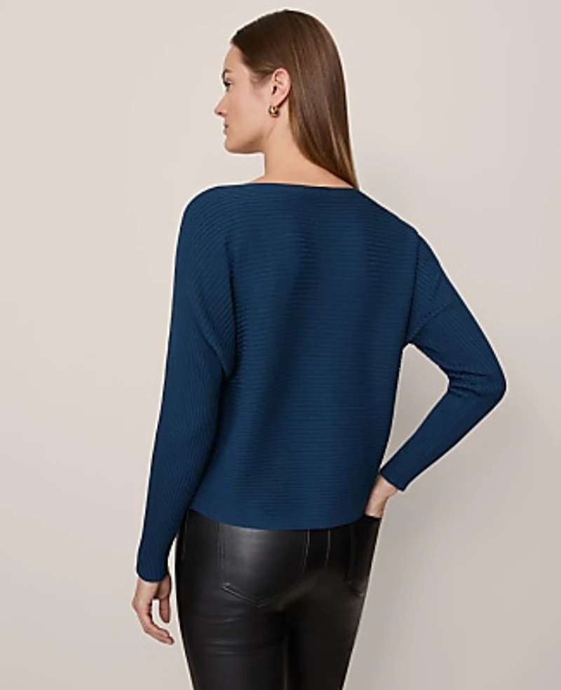 Ann Taylor Petite Ribbed Boatneck Sweater Size 2XS Moonlit Backdrop Women's