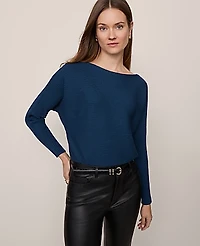 Ann Taylor Petite Ribbed Boatneck Sweater Size 2XS Moonlit Backdrop Women's