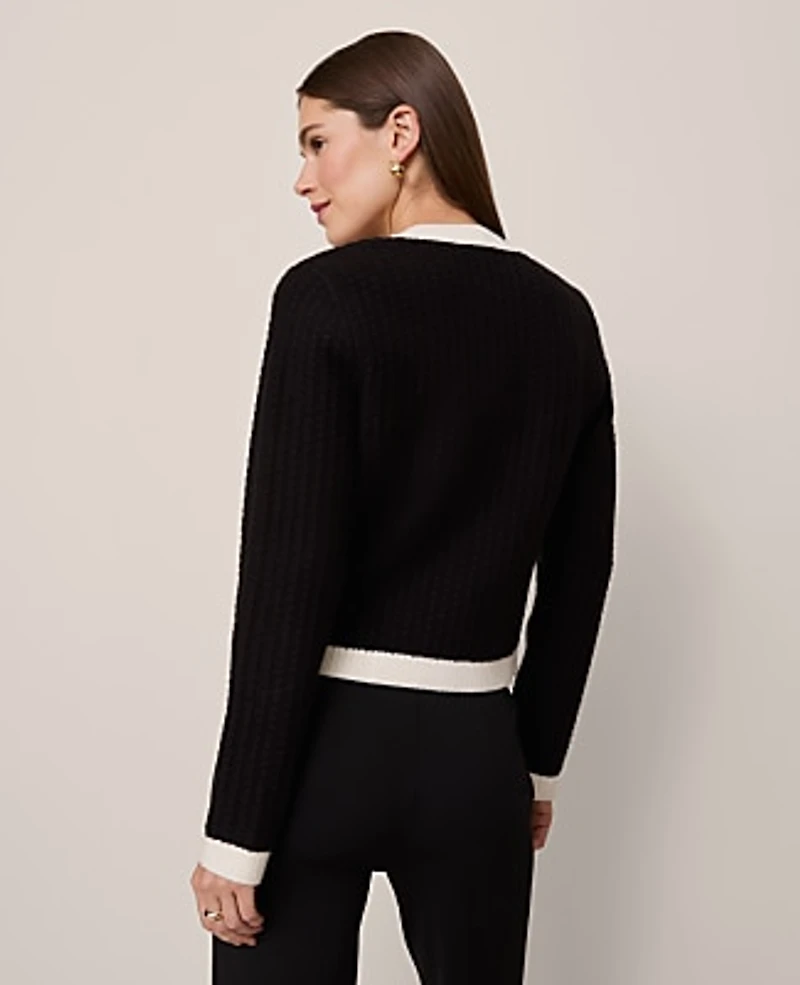 Ann Taylor Textured Sweater Jacket Black/White Combo Women's