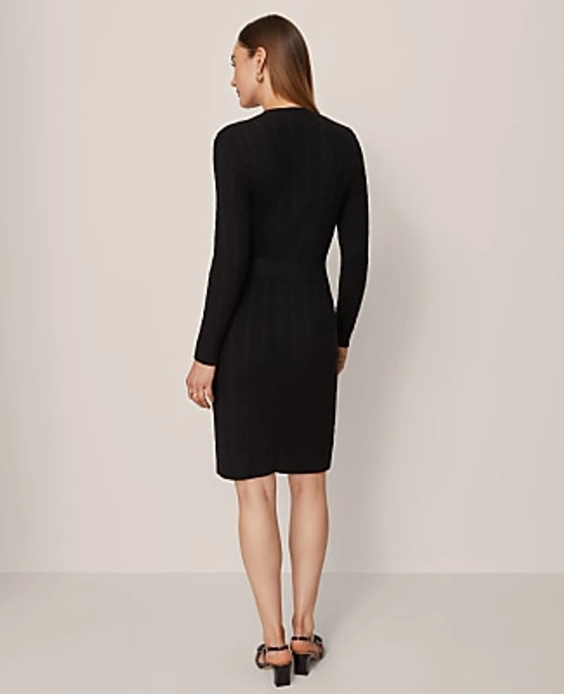 Ann Taylor Petite Belted Cable Sweater Dress Women's