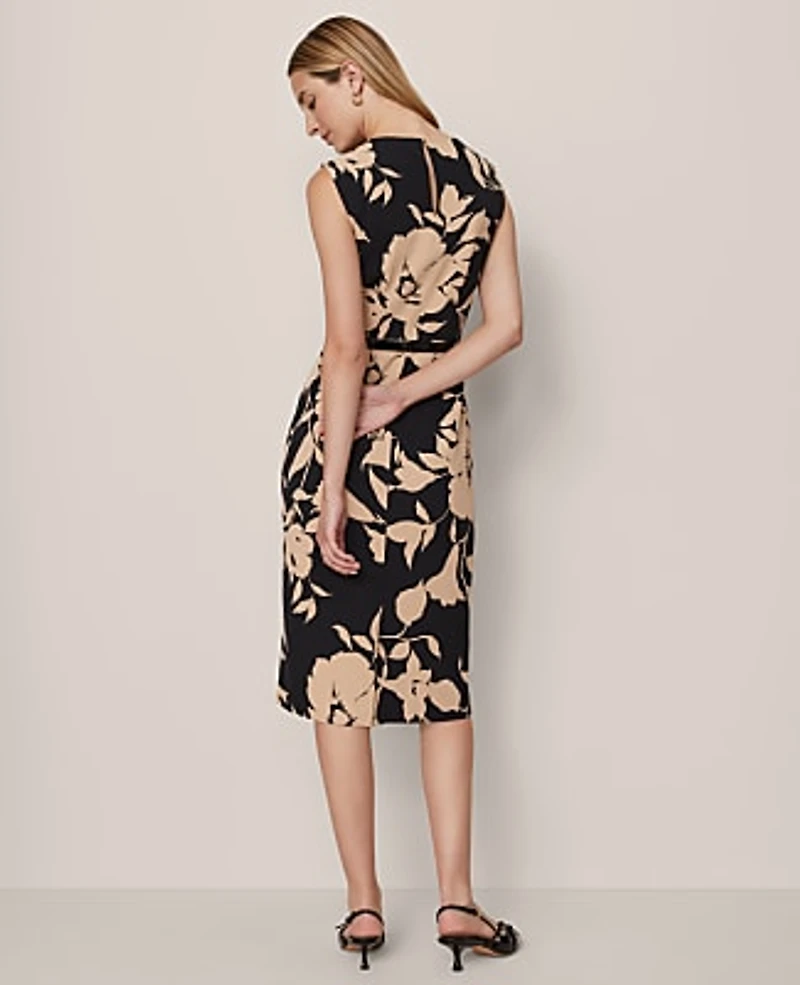 Ann Taylor Floral Twist Neck Midi Sheath Dress Cafe Au Lait Women's
