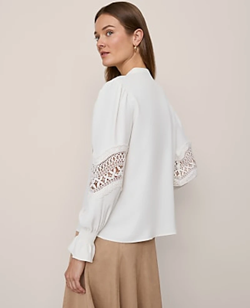Ann Taylor Petite Lace Trim Blouse Size 2XS Winter White Women's