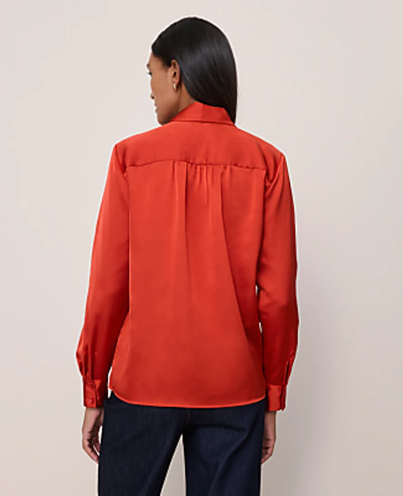 Ann Taylor Petite Satin Bow Blouse Amaretto Women's
