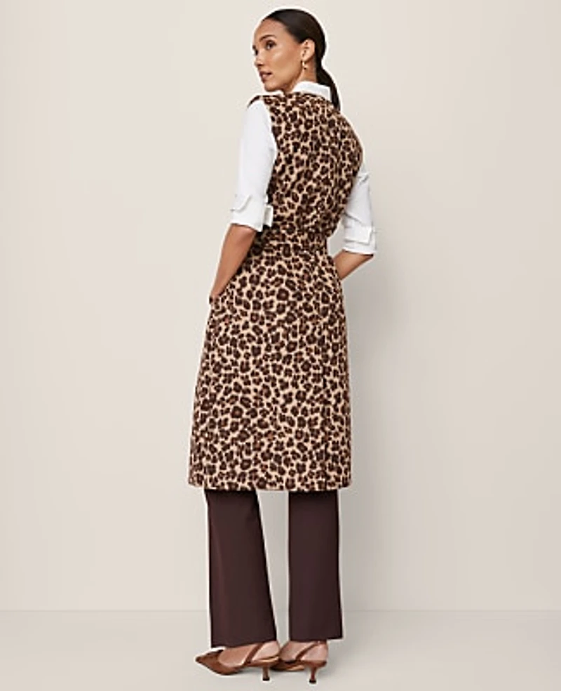 Ann Taylor Petite Animal Print Belted Trench Vest Almond Croissant Women's
