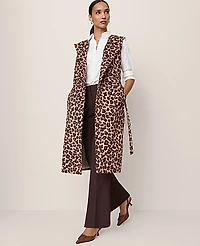 Ann Taylor Petite Animal Print Belted Trench Vest Almond Croissant Women's