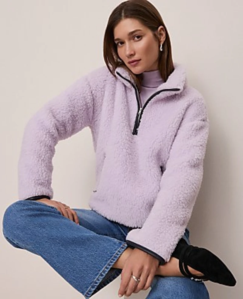 Ann Taylor Weekend Half-Zip Sherpa Pullover Women's