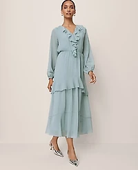 Ann Taylor Petite V-Neck Ruffle Maxi Dress Lakeside View Women's