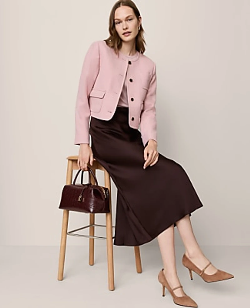 Ann Taylor Petite Crew Neck Jacket Size 00 Pale Mauve Women's