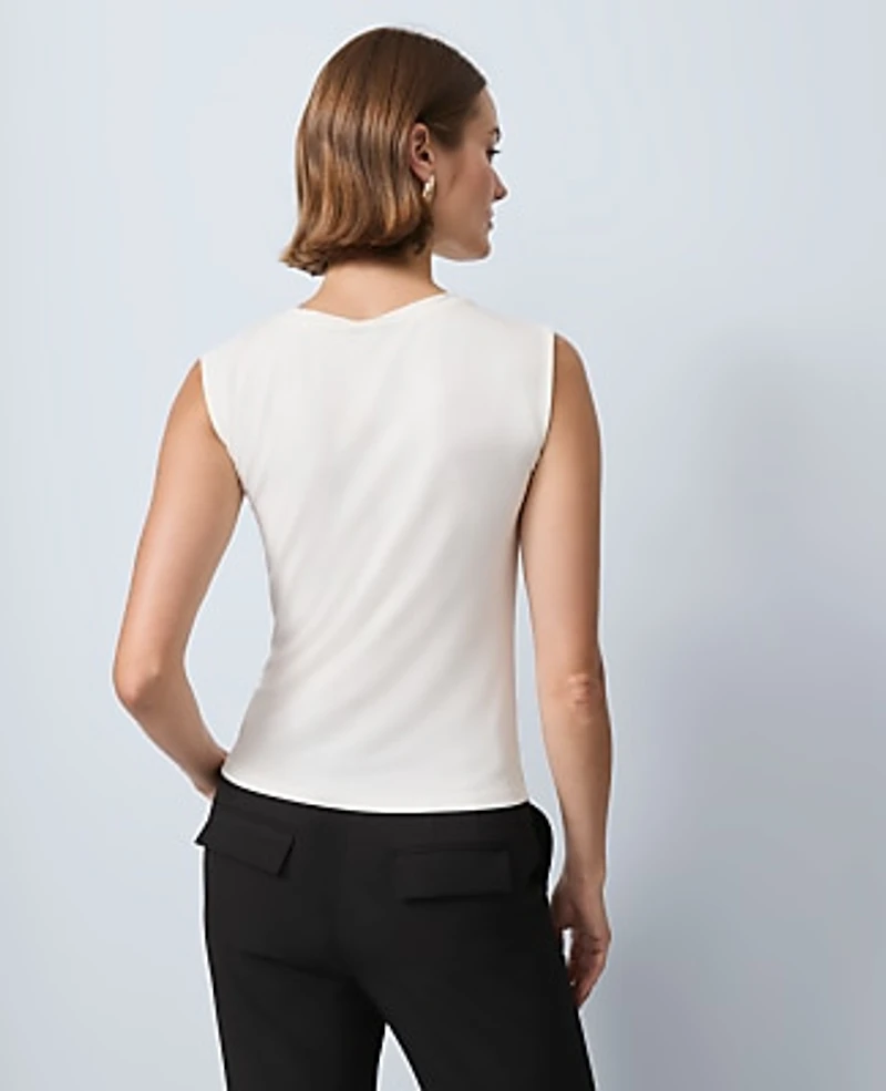 Ann Taylor Asymmetric Twist Shoulder Top Size Large Winter White Women's