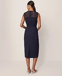 Ann Taylor Petite Lace Trim Satin Midi Dress Night Sky Women's