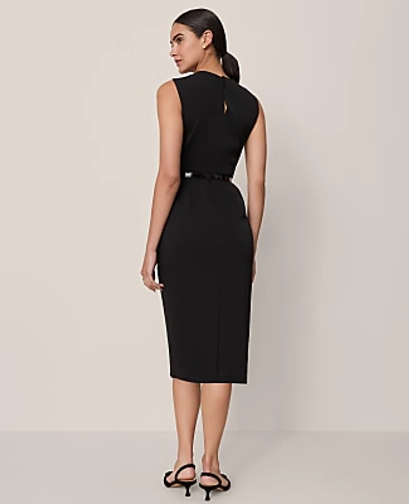Ann Taylor Petite Twist Neck Midi Sheath Dress Size 2 Black Women's