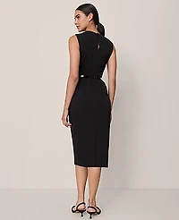 Ann Taylor Petite Twist Neck Midi Sheath Dress Size 2 Black Women's