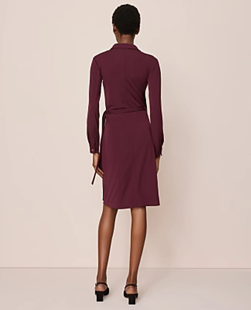 Ann Taylor Petite Collared Knit Wrap Dress Size 10 Poised Plum Women's