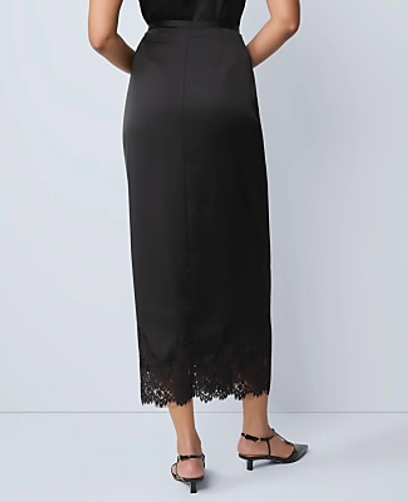 Ann Taylor Petite Satin Lace Hem Wrap Skirt Women's