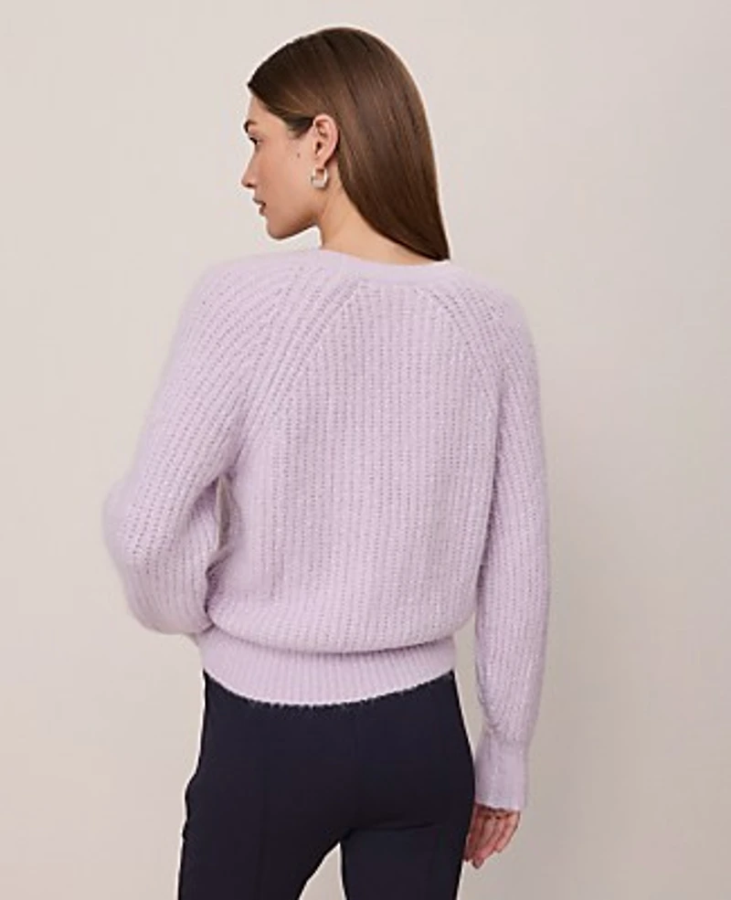 Ann Taylor Petite Weekend Cozy Ribbed Cardigan Size Medium Lavender Frost Women's