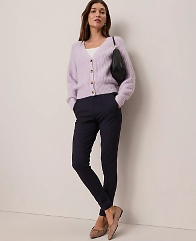 Ann Taylor Petite Weekend Cozy Ribbed Cardigan Size Medium Lavender Frost Women's