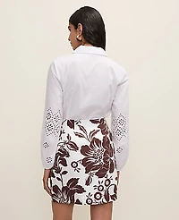 Ann Taylor Floral A-Line Skirt Linen Blend Rich Walnut Women's
