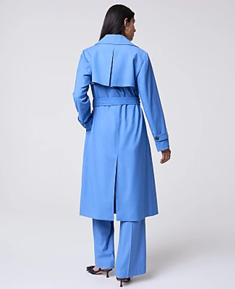 Ann Taylor The Long Trench Coat Bluebird Melange Women's